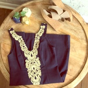 Suzette Shift Dress Resort Navy & Gold